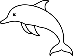 Side Profile Line Drawing of Dolphin with Curved Body and Cartoon Eye
