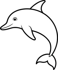 Simple Line Art Dolphin Leaping with Friendly Expression for Coloring and Education