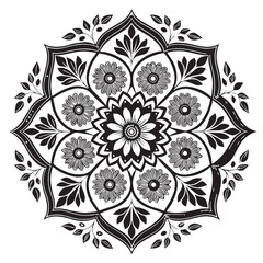 Black mandala decoration flowers Silhouette Vector, High Quality Illustration on White Background