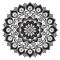 Black mandala decoration flowers Silhouette Vector, High Quality Illustration on White Background