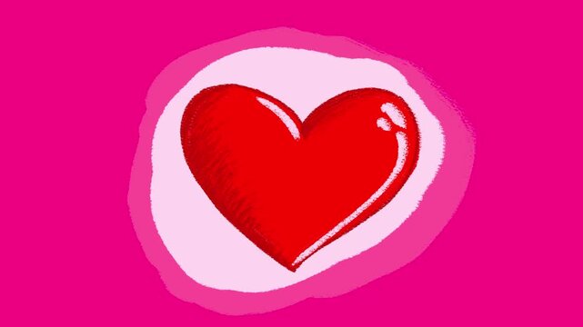 Red heart drawing on pink background for Valentine's Day