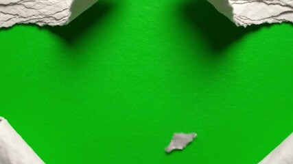 stop-motion ripped paper opening from center outward, rough torn edges, layered paper textures, green screen background, alpha channel, handmade craft style transition