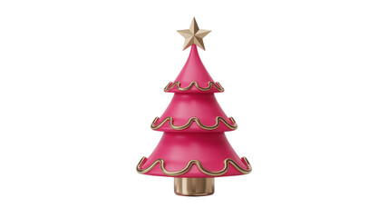 A festive pink glass christmas tree ornament with a golden star on top isolated on transparent background