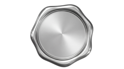 Silver wax seal isolated PNG on transparent background, blank metallic stamp for certificate, letter, or document authentication
