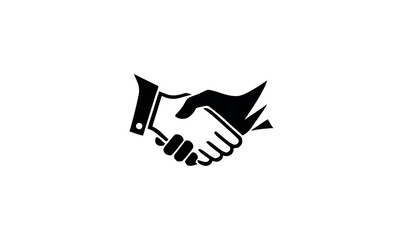 Black Silhouette Icon of Business Handshake Agreement or Partnership, inimalist Vector Logo Symbolizing Deal, Trust, and Greeting, Flat Icon of Two Hands Shaking for Collaboration or Contract,