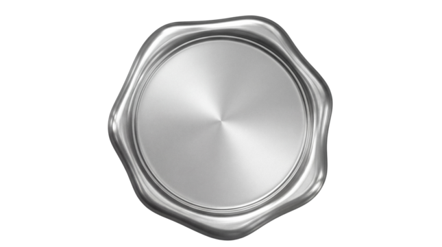 Silver wax seal isolated PNG on transparent background, blank metallic stamp for certificate, letter, or document authentication