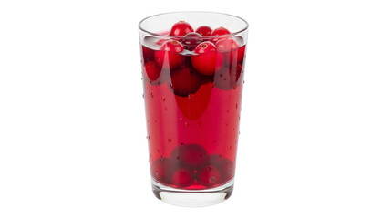Refreshing cranberry juice with cranberries in a glass isolated PNG, healthy drink for holiday season and festive celebrations
