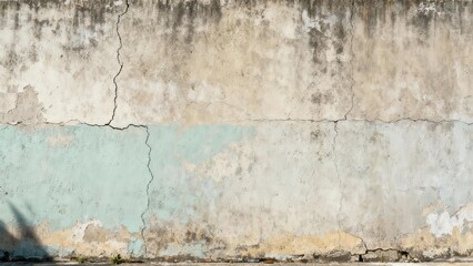 Obraz premium Weathered exterior wall surface displays peeling paint and prominent vertical fissures