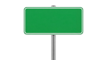 Green road sign isolated PNG on transparent background, blank traffic signage for direction and information