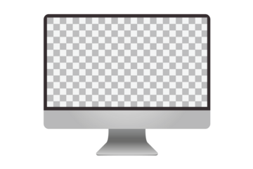 Modern desktop computer monitor with a sleek design and transparent screen, ideal for showcasing digital content, web interfaces, or application mockups in a clean professional setting