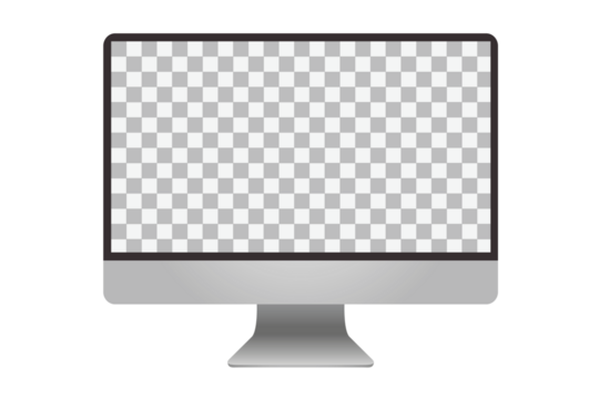 Modern desktop computer monitor with a sleek design and transparent screen, ideal for showcasing digital content, web interfaces, or application mockups in a clean professional setting