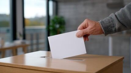 Hand Inserting Blank Paper Ballot Into Voting Box for Election Process Demonstration