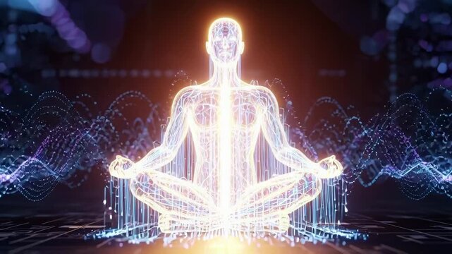 Meditative journey into inner peace with calming energy waves, perfect for wellness content, zen practices, and mindfulness training materials, a modern symbol of relaxation