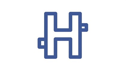 Fototapeta premium Blue geometric 'H' form, two uprights linked by horizontal lines, creating abstract, modern design against white