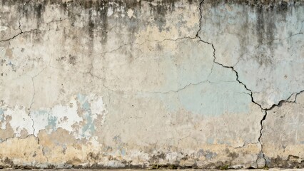 Obraz premium Weathered concrete surface exhibits extensive cracking and peeling paint coloration
