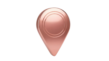 Rose gold map pointer PNG isolated on transparent background, location pin icon for travel and navigation apps