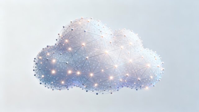 Digital cloud with glowing network connections symbolizing cloud technology and data flow.