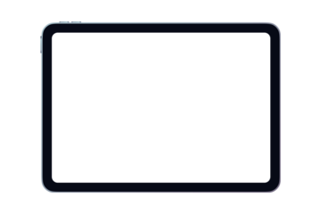 Modern digital tablet with a blank white screen isolated on a white background, perfect for mockup or presentation