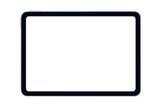 Modern digital tablet with a blank white screen isolated on a white background, perfect for mockup or presentation