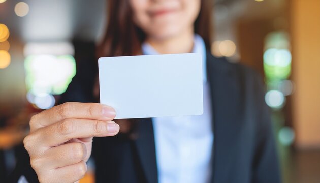 Blank Card in Hand: A professional hand, elegantly holding a blank card, suggests an opportunity for communication, connection, and a chance to make a lasting impression.