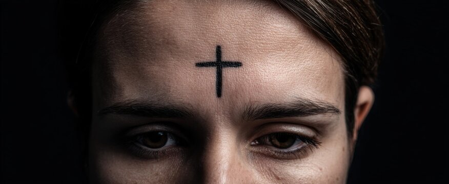 Minimal ash wednesday cross on forehead symbolizing solemn Christian religious observance icon