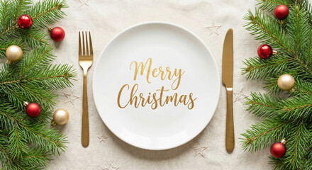 Christmas table setting with festive plate and decor