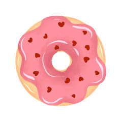Pink donuts dessert illustration isolated with transparent background for valentine’s day cards, invitation, element design templates.