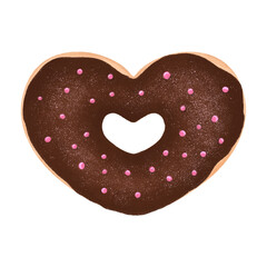 Cute heart donut illustration. Valentine dessert illustration isolated with transparent background for valentine&rsquo;s day card, elements design, posters, invitations.