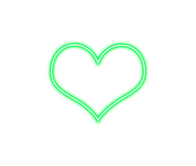 Neon green heart with white outline glowing against a stark art on transparent background