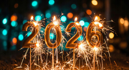 Sparkling 2026 numbers with festive bokeh lights