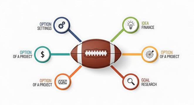 Diagram shows project options, goal setting, and finance around a sports ball.