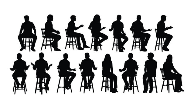 People silhouettes sitting and talking isolated on white background, Vector