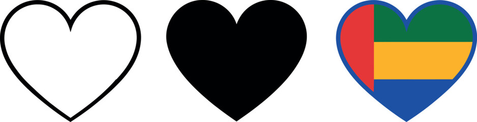 Fototapeta premium Three hearts representing love outline black and the flag of Gabon isolated on white
