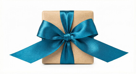 Gift box with blue ribbon, isolated on white background