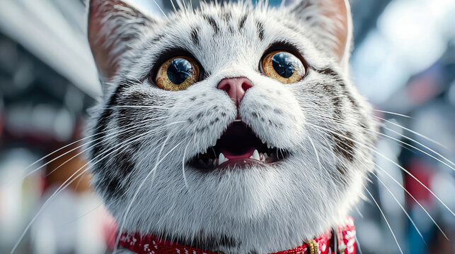 Close Up of a Curious Tabby Cat Looking Up With Bright Golden Eyes