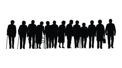 Silhouettes of diverse elderly people isolated on white background, Vector