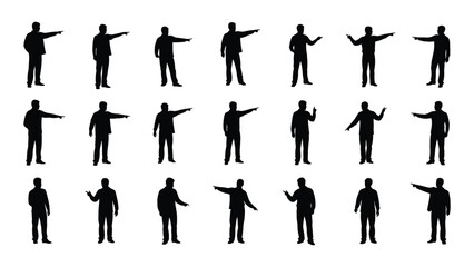 Fototapeta premium Diverse male silhouettes pointing and gesturing isolated on white background, Vector