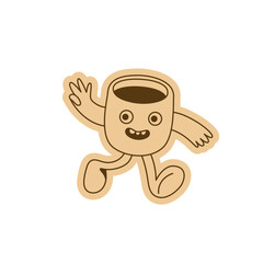 Vector logo and sticker design template, hand drawn doodle sketchy character and mascot, specialty coffee and cafe emblem, happy barista, latte, cappuccino, coffee cup mascot