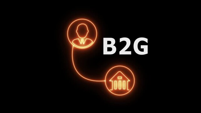 Abstract glowing neon business to government (B2G) icon animation with dark background.