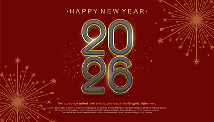 Happy New Year 2026 greeting card design with black gold color gradation