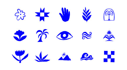 Vector hand drawn rough ink mystical symbols, sacred boho signs, design elements for branding and packaging, abstract shapes and glyphs