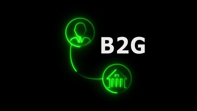 Abstract glowing neon business to government (B2G) icon animation with dark background.