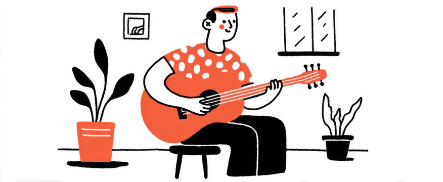 The musician pouring heartfelt emotion into practicing scales on an acoustic guitar indoors - Powered by Adobe