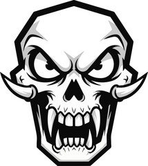 Fierce and menacing skull illustration with aggressive sharp teeth and angry eyes, perfect for gothic designs, gaming logos, or powerful graphic elements