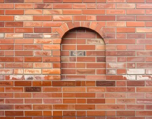 Bricked wall with an arch-shaped indentation, varying colors