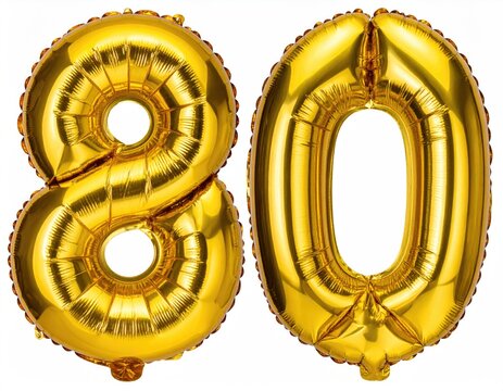 Shiny gold balloon numbers "80", isolated
