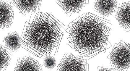 Seamless pattern of hand-drawn scribbled squares on a white background.