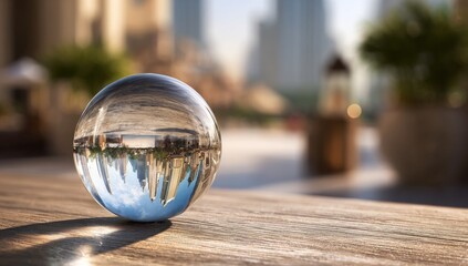 Crystal ball reflecting city skyline (1)