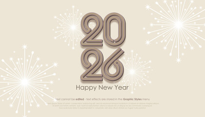 Happy New Year 2026 greeting card design with patterned stripes style