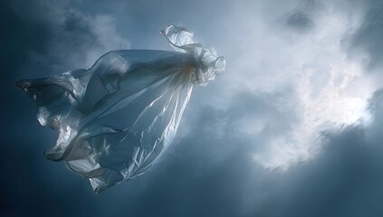 Light blue fabric in flight